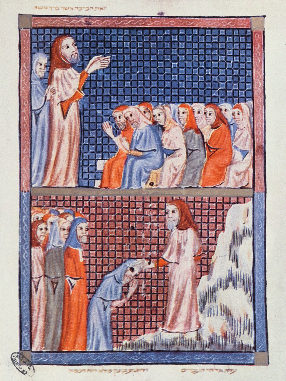 Ilustrações da vida de Moisés da Hagadá de Sarajevo de Catalan School