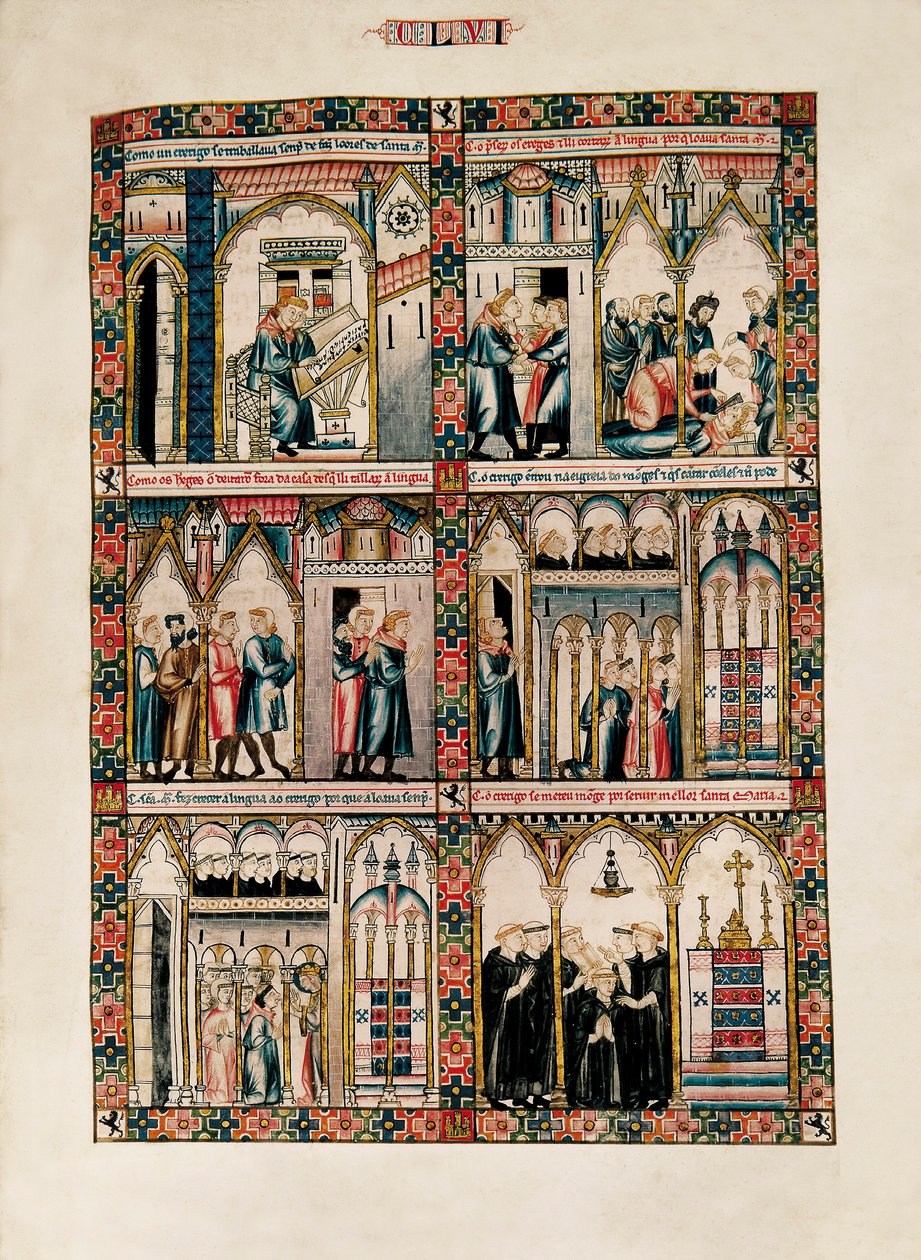 Miniaturas dedicadas a Santa Maria e seus milagres, de Las Cantigas de Santa María (Canções de Santa Maria), Fol. 156 de Catalan School