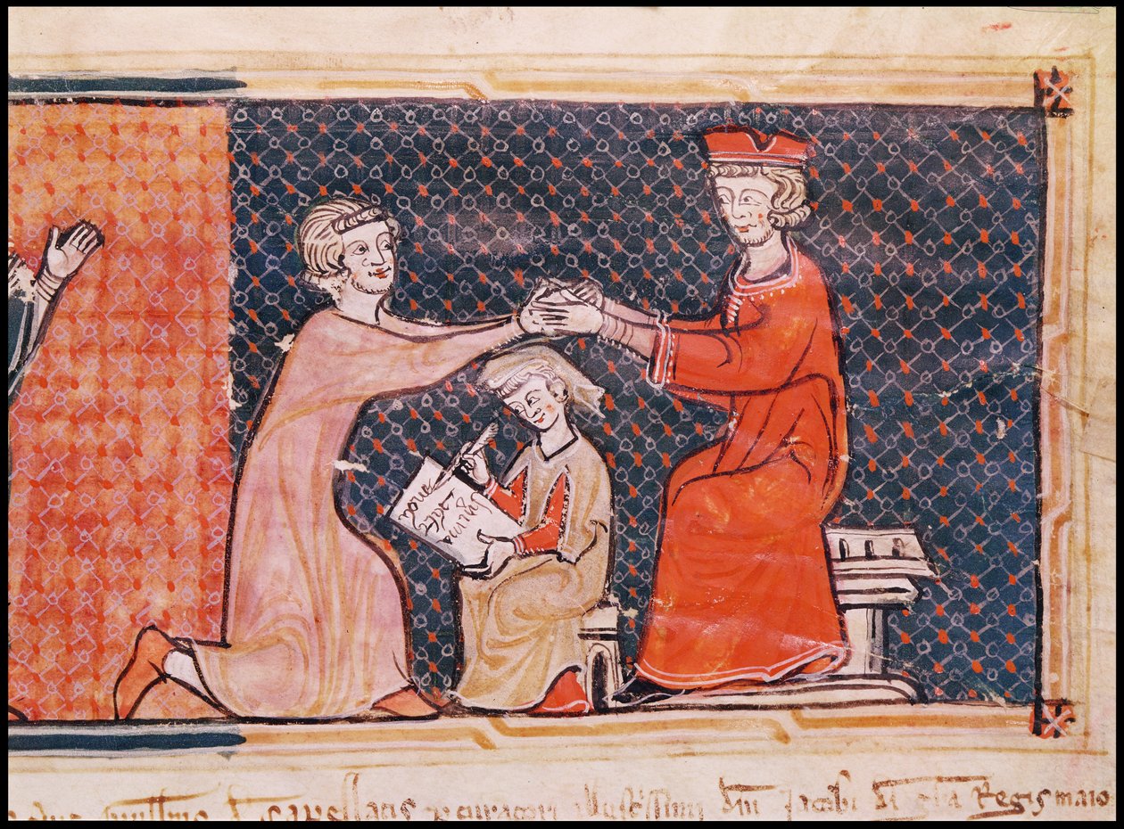O promotor real, o escriba e o senhor feudal, de Capbreu de Clayra e de Millas 1292 de Catalan School