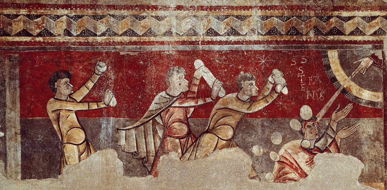 O Apedrejamento de Santo Estêvão, c.1100 (fresco transferido para tela) de Catalan School