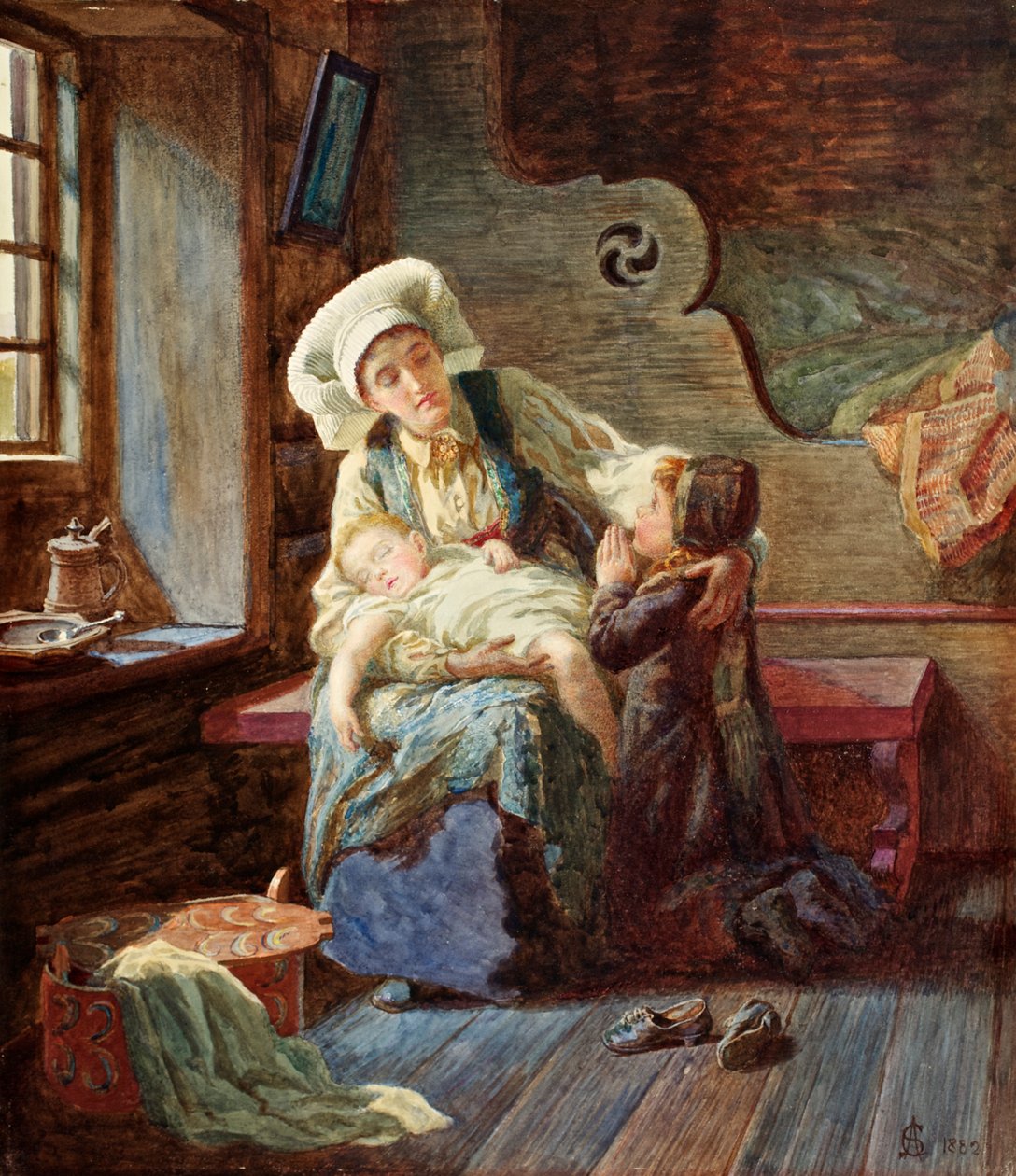 Noite em um lar norueguês, 1882 de Catharine Adelaide Sparkes