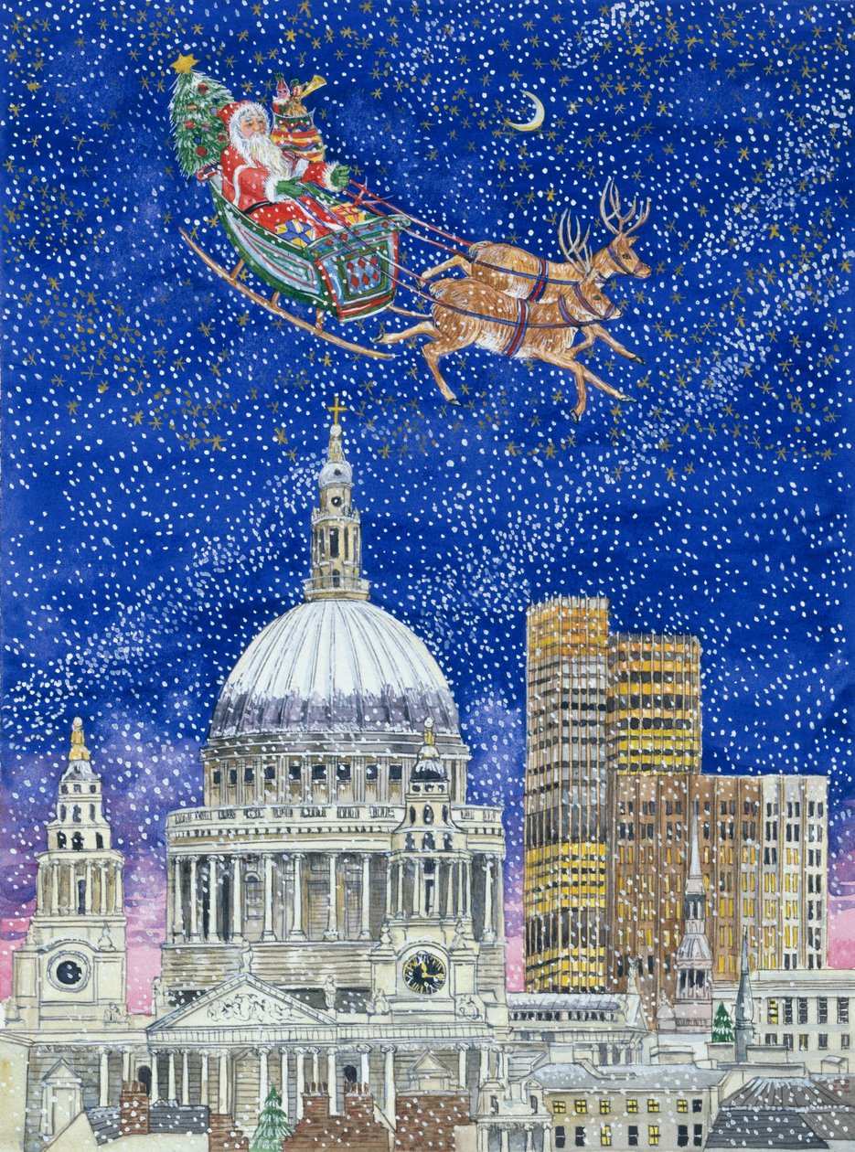 Pai Natal voando sobre Londres (wc no papel) de Catherine Bradbury