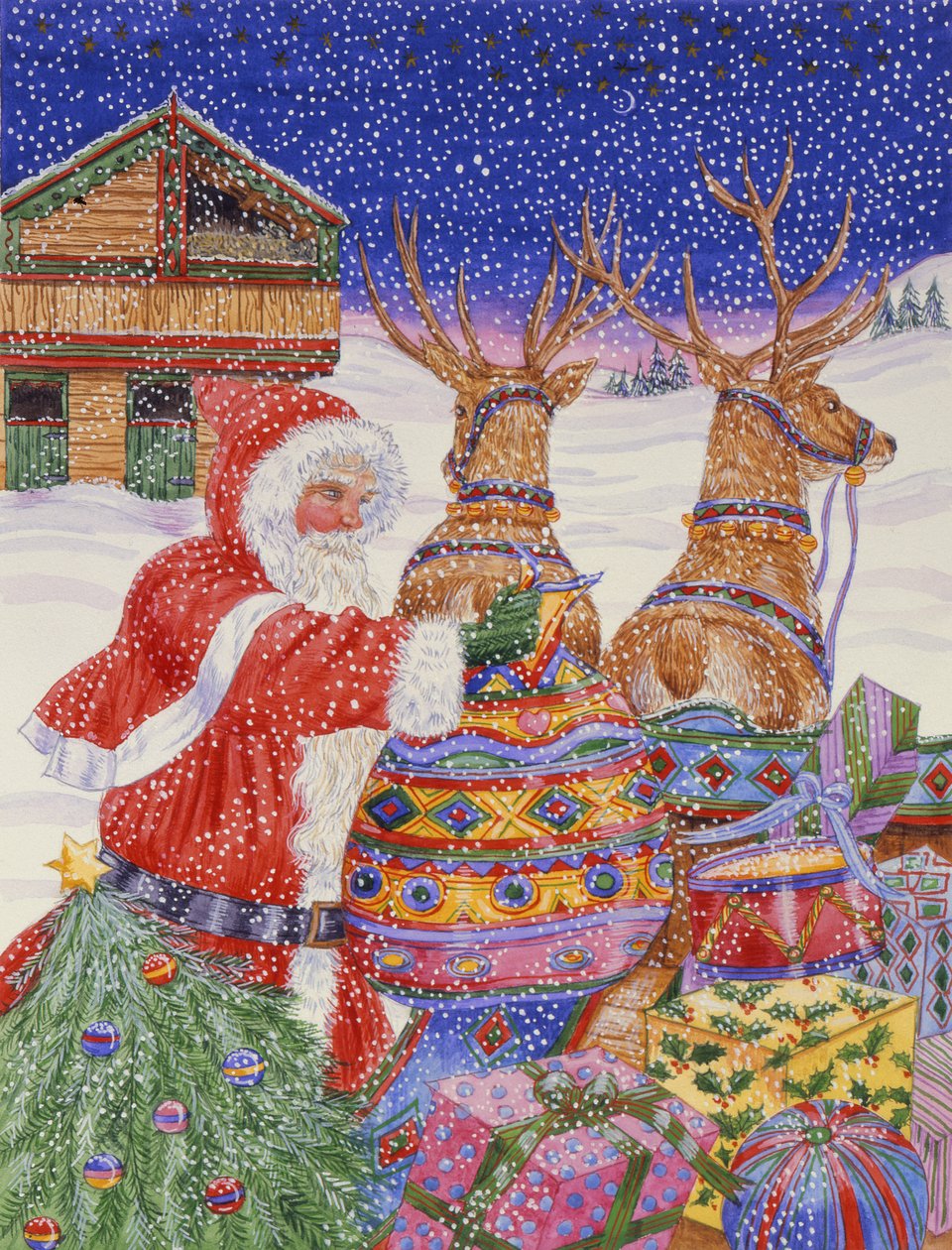 Pai Natal carregando seu trenó (wc no papel) de Catherine Bradbury