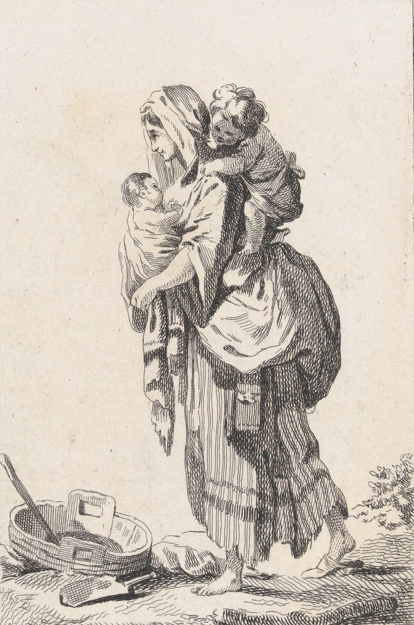 Camponesa com dois filhos, ca. 1758. de Catherine Francoise Beauvarlet