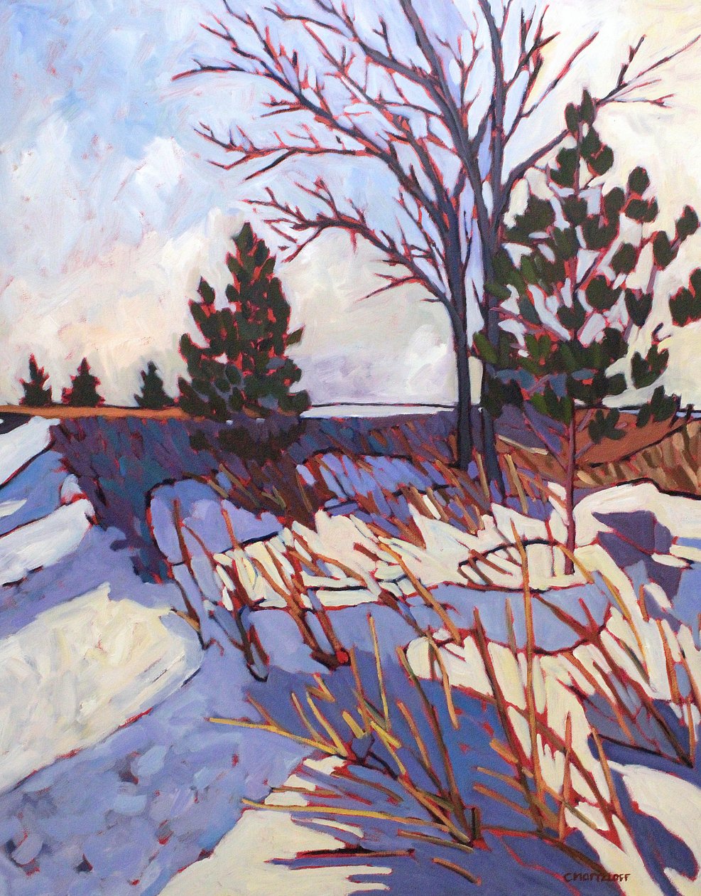 A Snowy Crossing, 2022 (óleo sobre tela) de Catherine J Martzloff