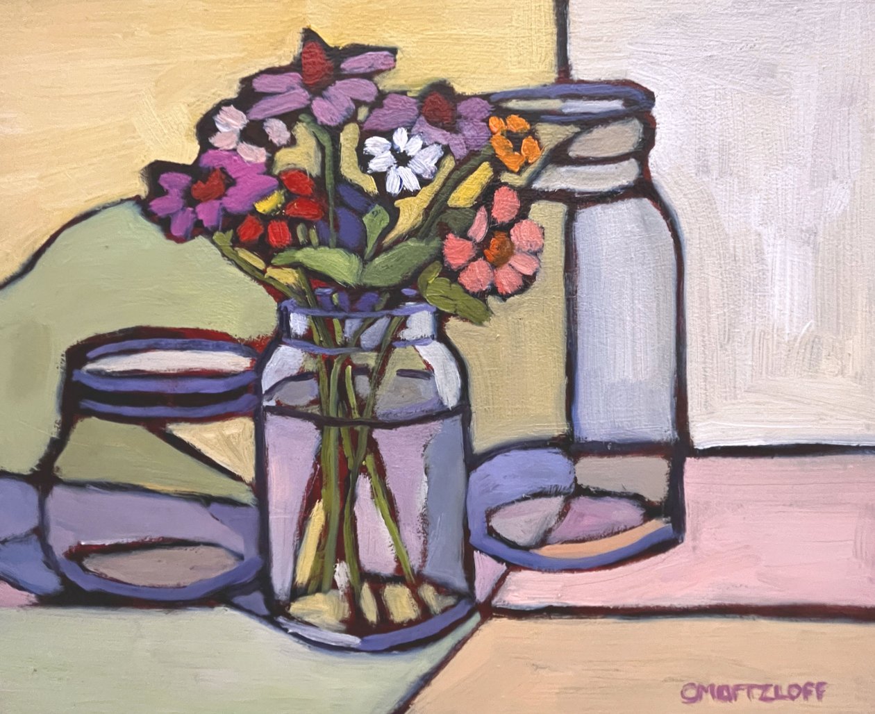 Vidro refletor, 2023 (óleo sobre painel) de Catherine J Martzloff
