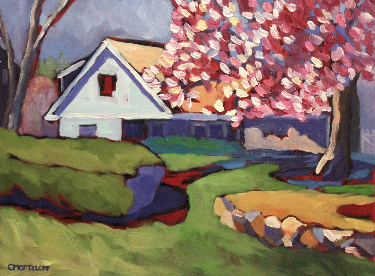 A Magnólia cor-de-rosa, 2018 (óleo sobre painel) de Catherine J Martzloff
