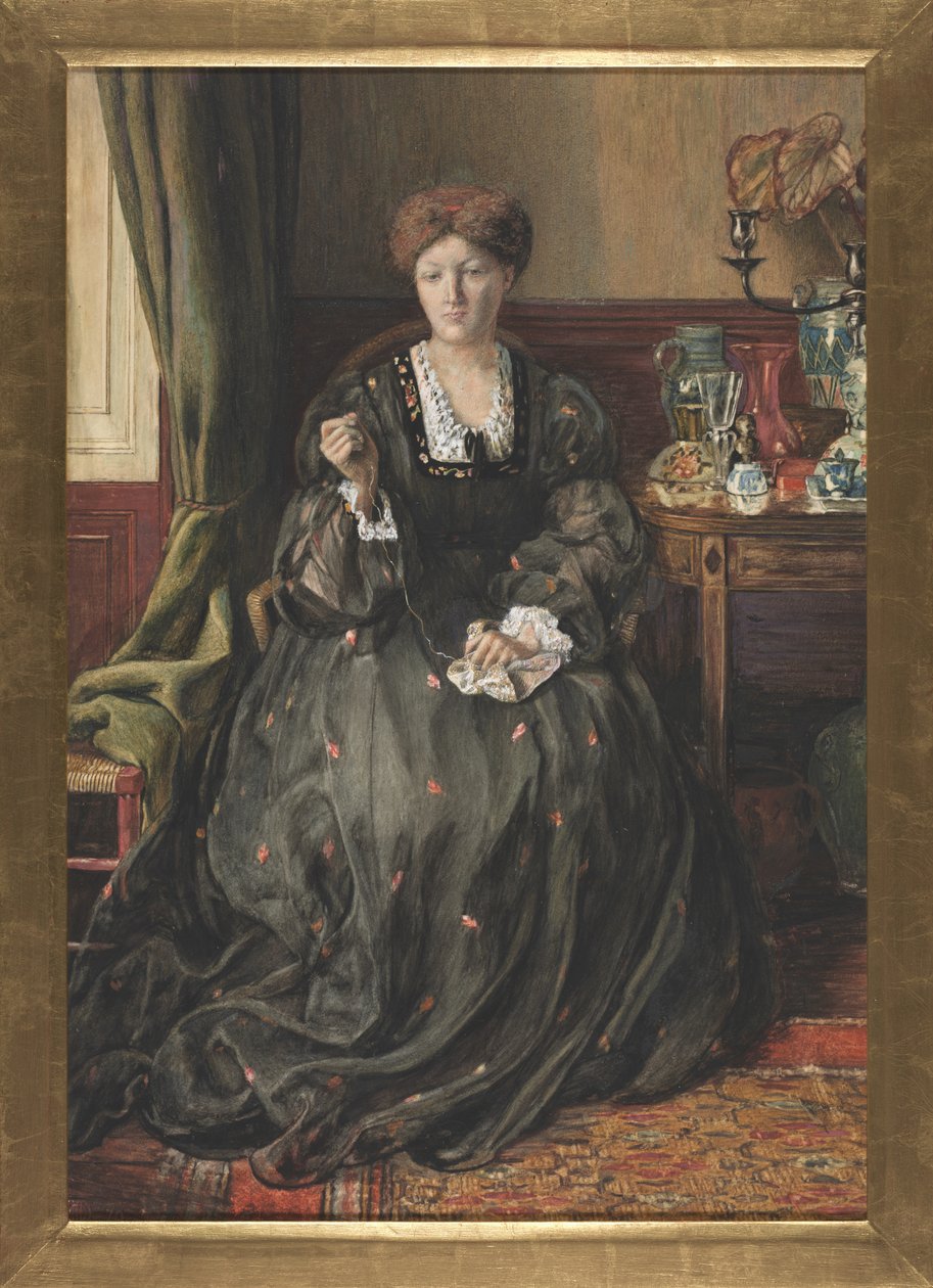 Pensando, Retrato de Emma Madox Brown, c. 1870. de Catherine Madox Brown