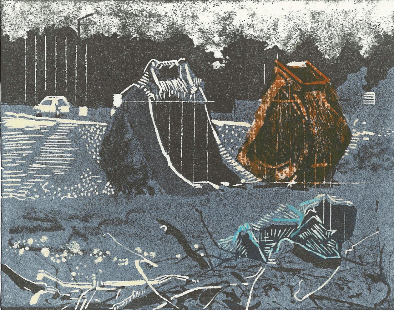 Propriedade principal, 2014 (linoleogravura e água-forte) de Catherine Sutcliffe-Fuller