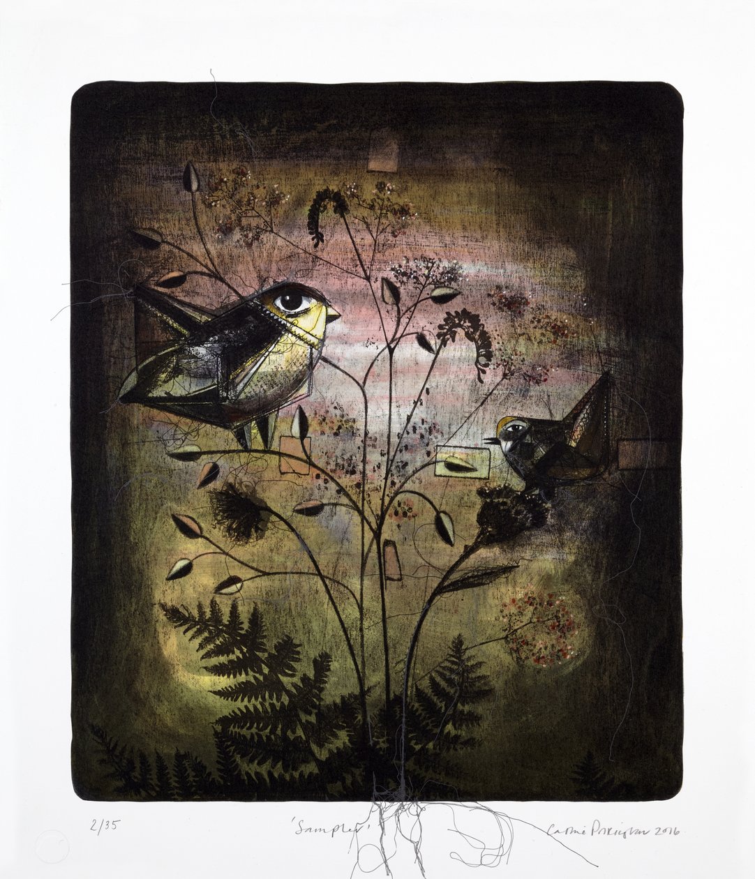 Sampler, 2016 (litografia mokulito com coloração manual) de Cathie Pilkington