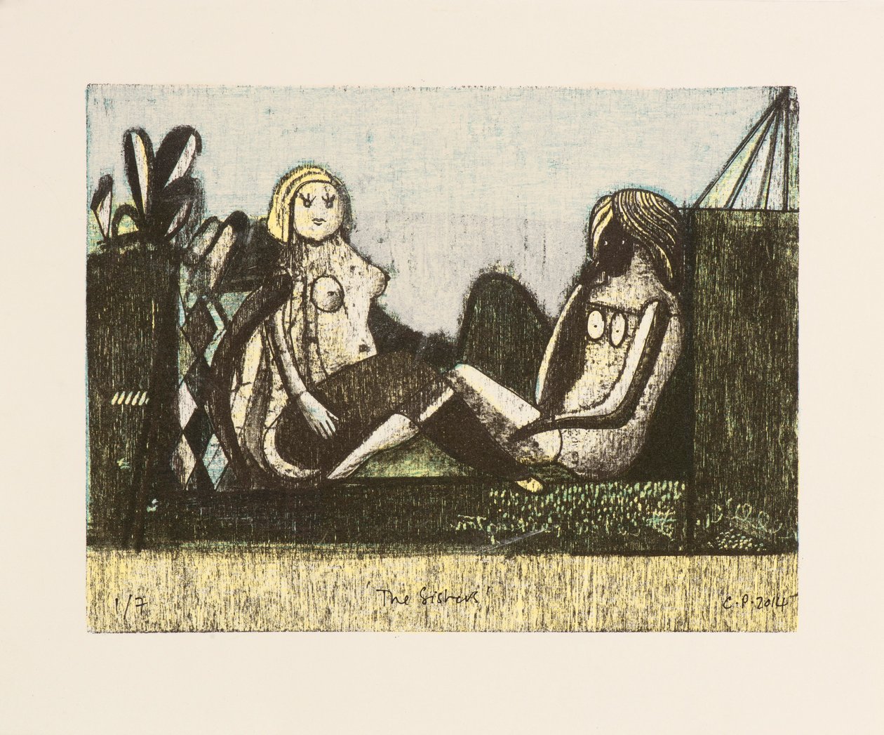 As Irmãs, 2014 (litografias em mokulito com coloração manual) de Cathie Pilkington