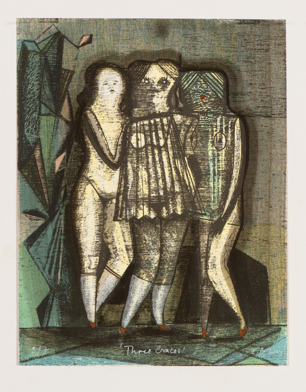 Três Graças, 2014 (litografia mokulito com coloração manual) de Cathie Pilkington