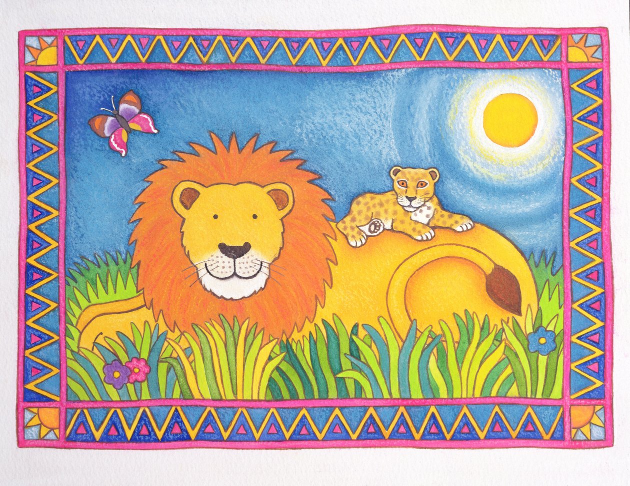 Leão ao Sol, 1997 (wc e pastel no papel) de Cathy Baxter