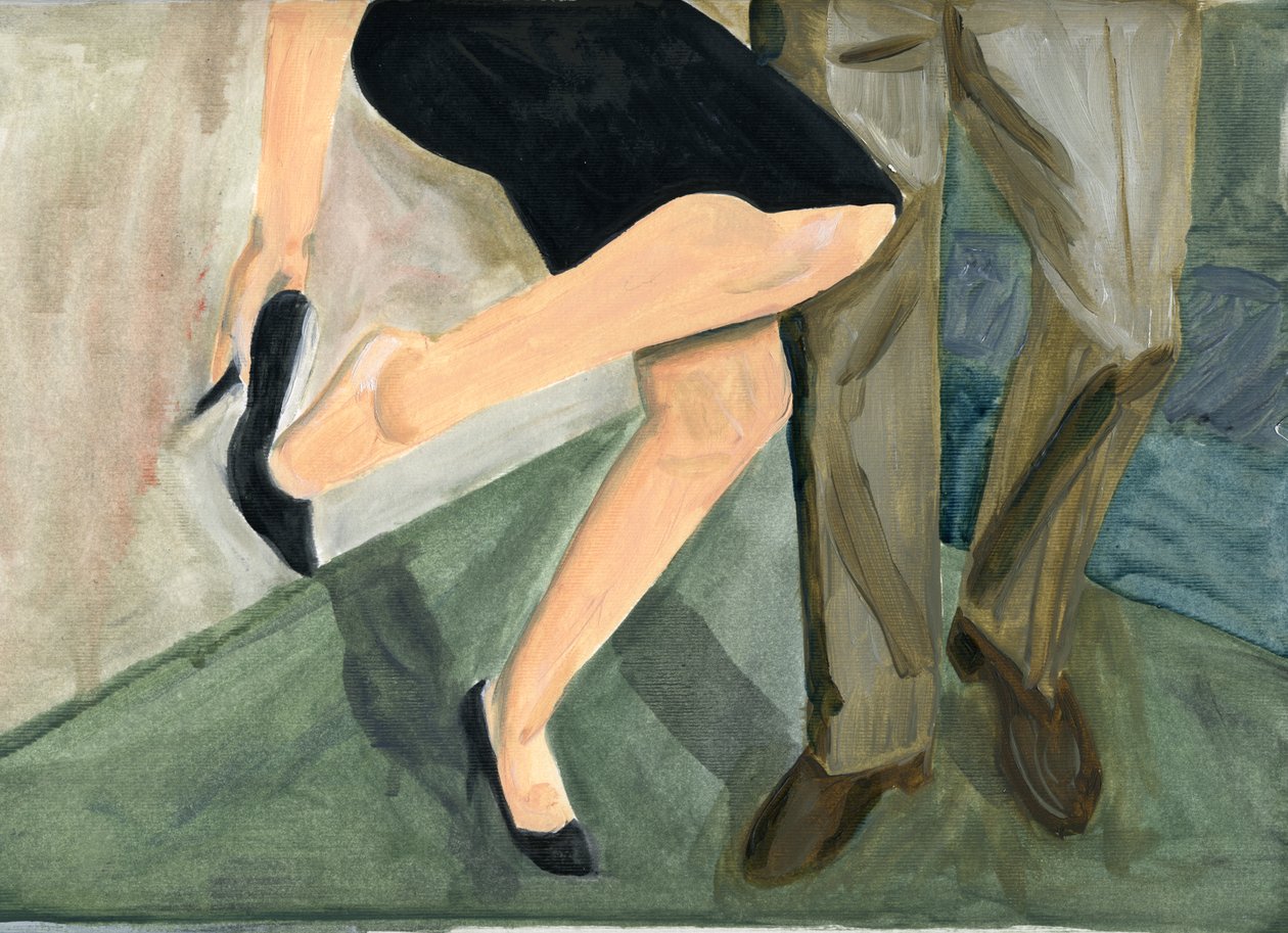 27.09.09 - Dançaram tanto que ela teve de descalçar os sapatos, 2009 (óleo sobre papel) de Cathy Lomax