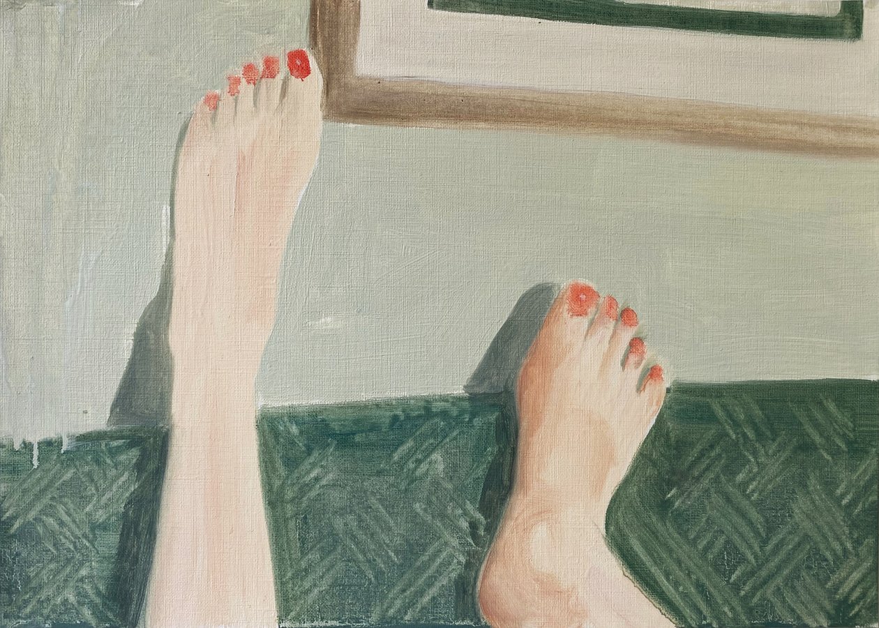 28.04.20 Ela estava ao telefone, 2020 (óleo sobre papel) de Cathy Lomax