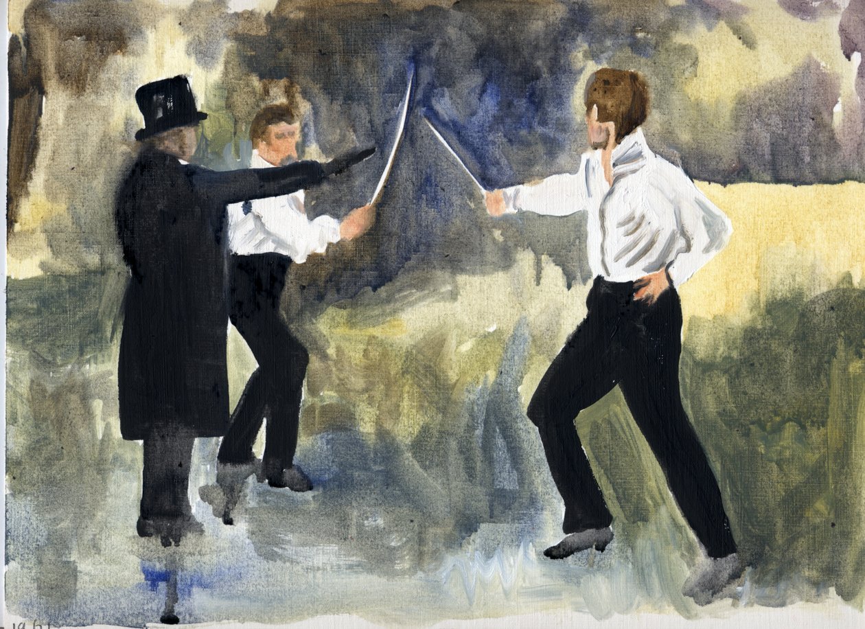O enredo (Paris 1961), 2011 (óleo sobre papel) de Cathy Lomax