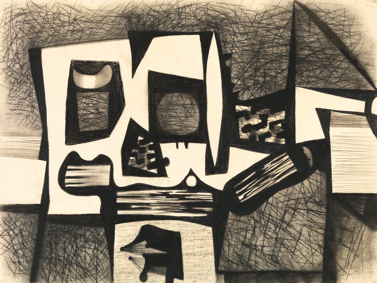 Composição, c.1950 (carvão e aguarela sobre papel) de Caziel Caziel