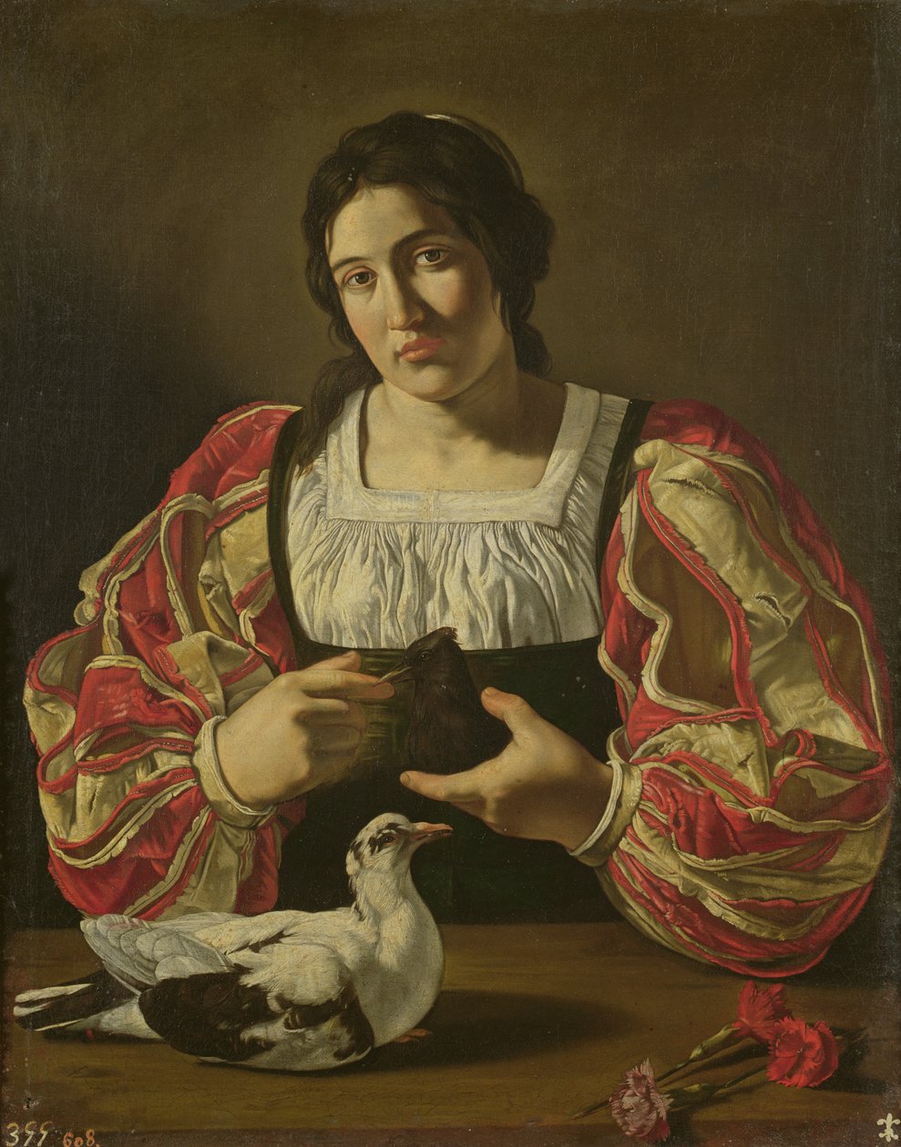 Um, mulher, com, pombas de Cecco de Caravaggio