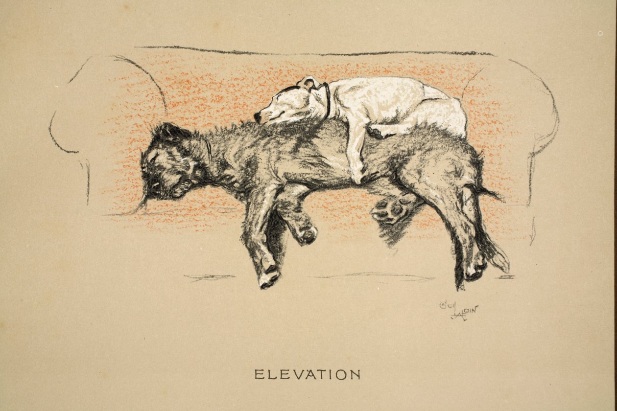 Elevation, 1930, 1ª Edição de &39;Sleeping Partners&39;, Aldin, Cecil Charles Windsor (1870-1935), publicado por Eyre e Spottiswoode Limited, Giz e Carvão sobre papel de Cecil Charles Windsor Aldin