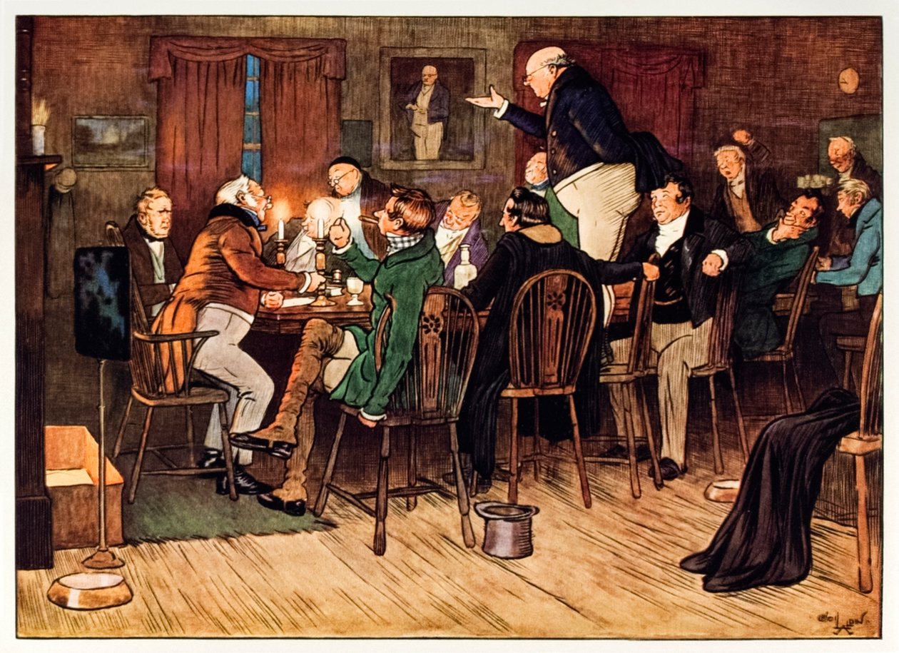 Frontispício, mostrando, a, Pickwick, clube, de, a, póstumas, papeis, de, a, Pickwick, clube, por, charles, Dickens de Cecil Charles Windsor Aldin