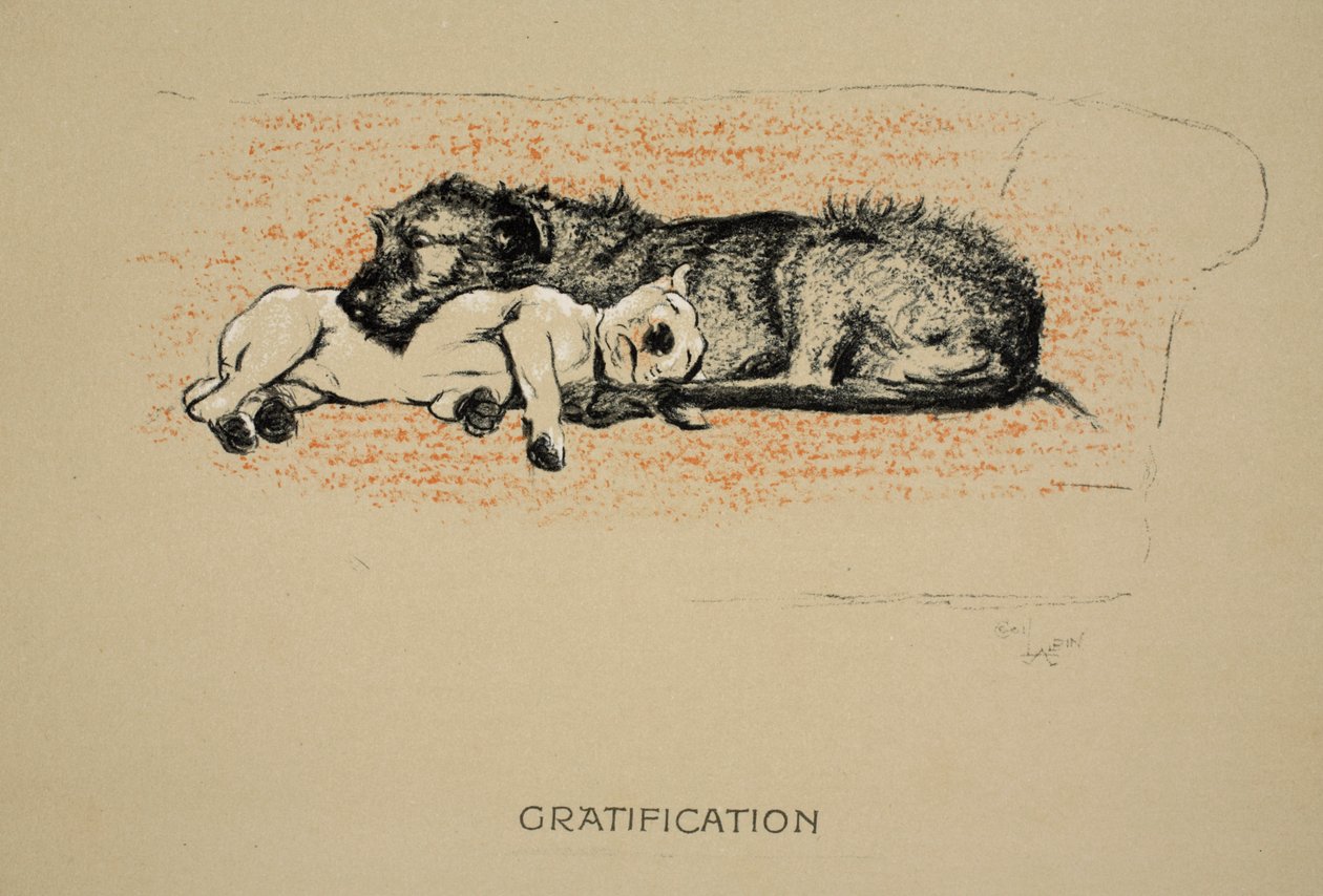 Gratification, 1930, 1ª Edição de &39;Sleeping Partners&39;, Aldin, Cecil Charles Windsor (1870-1935), publicado por Eyre e Spottiswoode Limited, Giz e Carvão sobre papel de Cecil Charles Windsor Aldin