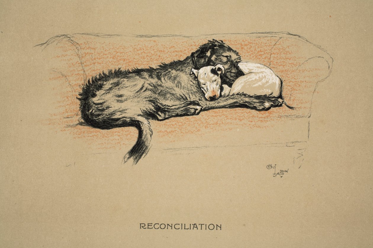 Reconciliação, 1930, 1ª Edição de &39;Sleeping Partners&39;, Aldin, Cecil Charles Windsor (1870-1935), publicado por Eyre e Spottiswoode Limited, Giz e Carvão no papel de Cecil Charles Windsor Aldin