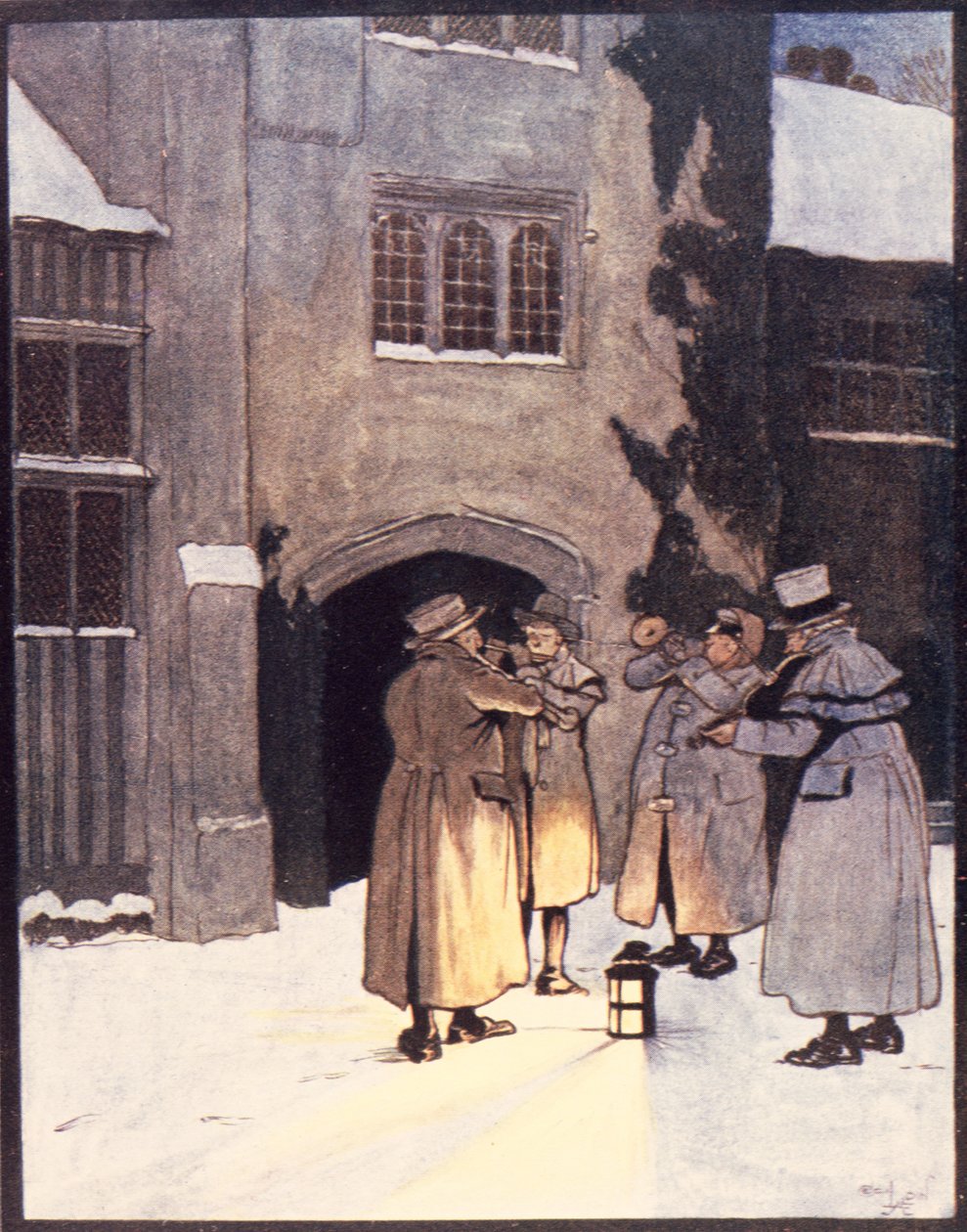 "Eles andaram pela casa brincando sob as janelas", ilustração de "Old Christmas" de Washington Irving (1783-1859), publicada por Hodder e Stoughton, 1908 de Cecil Charles Windsor Aldin