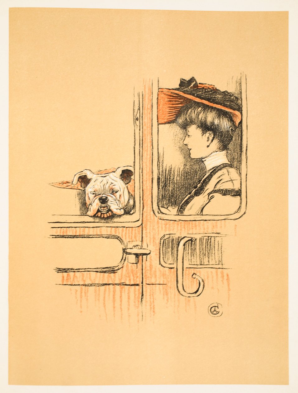 Viajando na Primeira Classe, De &39;Um Cão Gay, História de um Ano Tolo&39; Aldin, Cecil Charles Windsor (1870-1935), publicou William Heineman, 1905. Ilustração, 1ª edição, Chalk and Crayon no papel de Cecil Charles Windsor Aldin