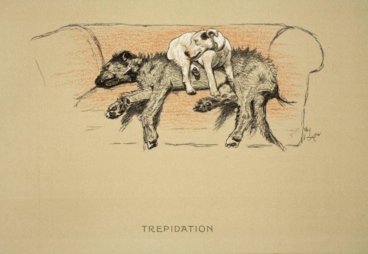 Trepidation, 1930, 1ª edição de &39;Sleeping Partners&39;, Aldin, Cecil Charles Windsor (1870-1935), publicado pela Eyre e Spottiswoode Limited, giz e carvão sobre papel de Cecil Charles Windsor Aldin