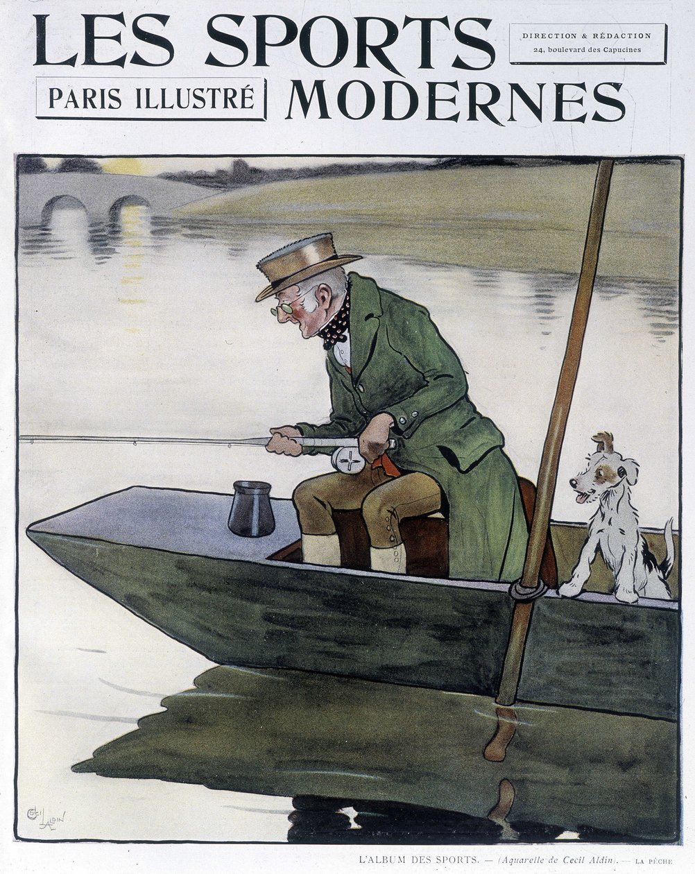 Angling - desenho de C. Aldin em "Modern Sports de Cecil Charles Windsor Aldin
