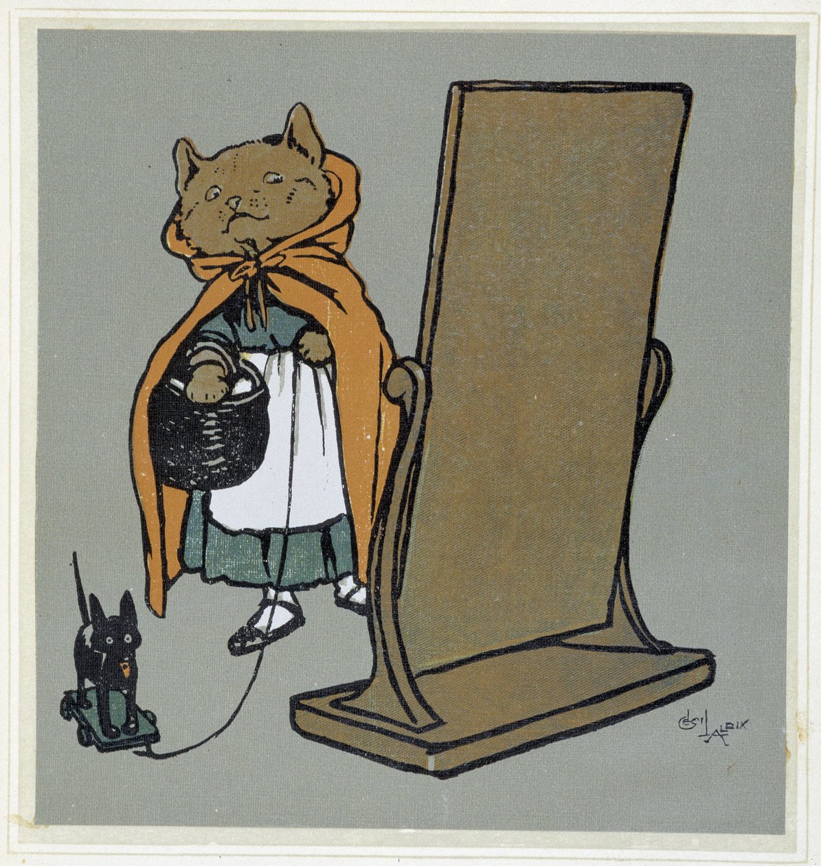 Gato em frente ao seu espelho - desenho de Cécil Aldin. de Cecil Charles Windsor Aldin