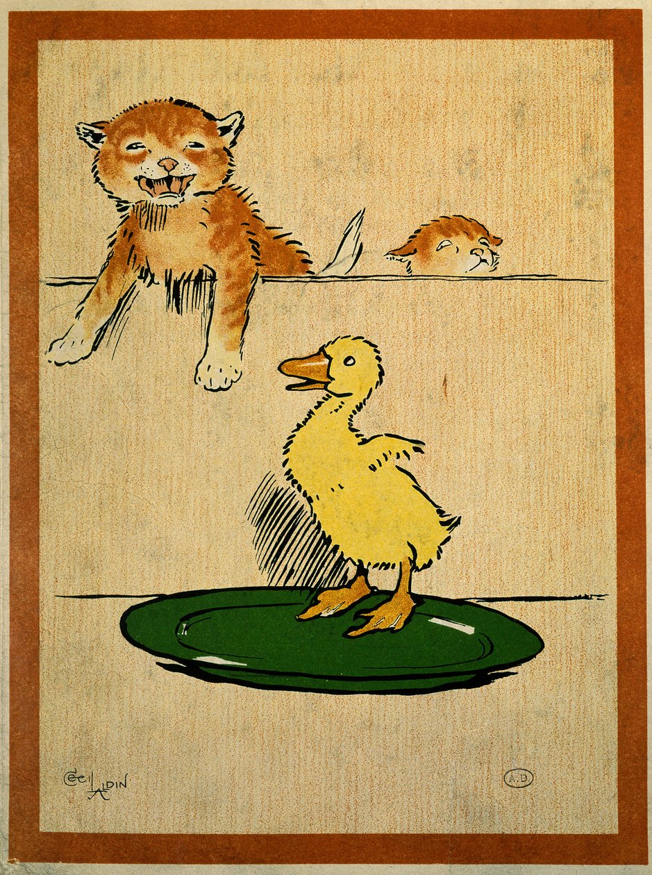 Cats et duck. Desenho de Cecil Aldin (1870-1935). Paris, Artes Decorativas de Cecil Charles Windsor Aldin