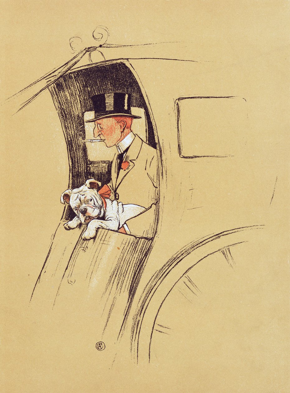 Hansom Cab (giz e giz de cera no papel) de Cecil Charles Windsor Aldin