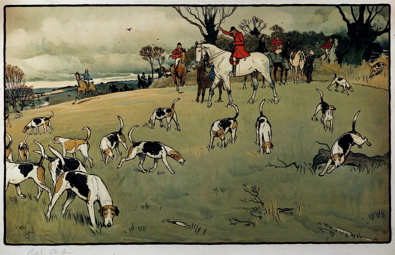 Cena de Caça, Uma Aquarela de Cecil Aldin (1870-1935) Coleção Particular do século XIX de Cecil Charles Windsor Aldin