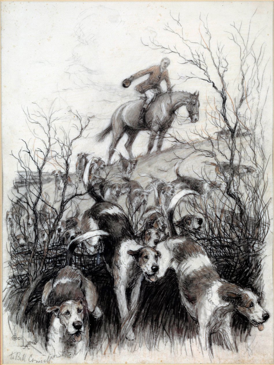 Cena de Caça na Inglaterra: Desenho de Cães por Cecil Aldin (1870-1935) Colecção Privada do século XIX de Cecil Charles Windsor Aldin