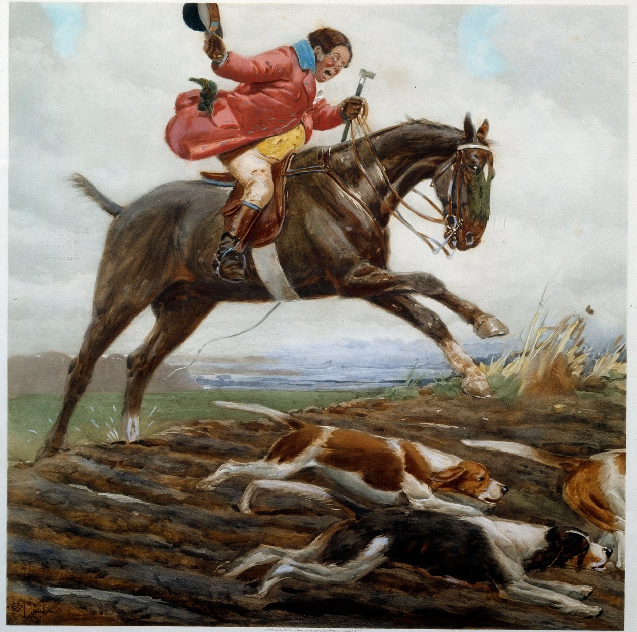 A caçar: Aguarela "Tayaut" de Cecil Aldin (1870-1935) Colecção Privada do século XIX de Cecil Charles Windsor Aldin