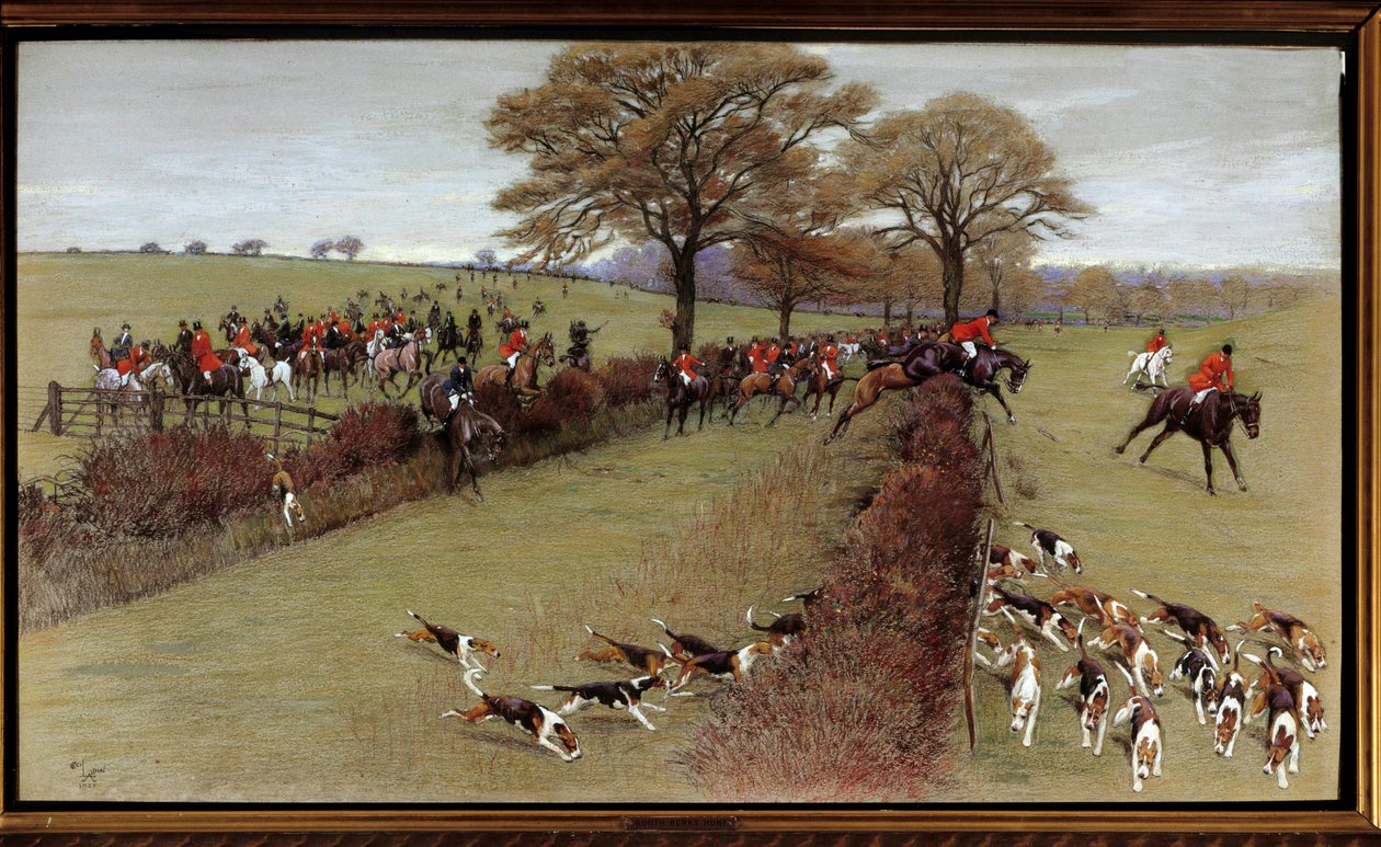 Cena de caça, crew South Berks Watercolour de Cecil Aldin (1870-1935) Coleção Particular do século XIX - Cena de caça, South Berks