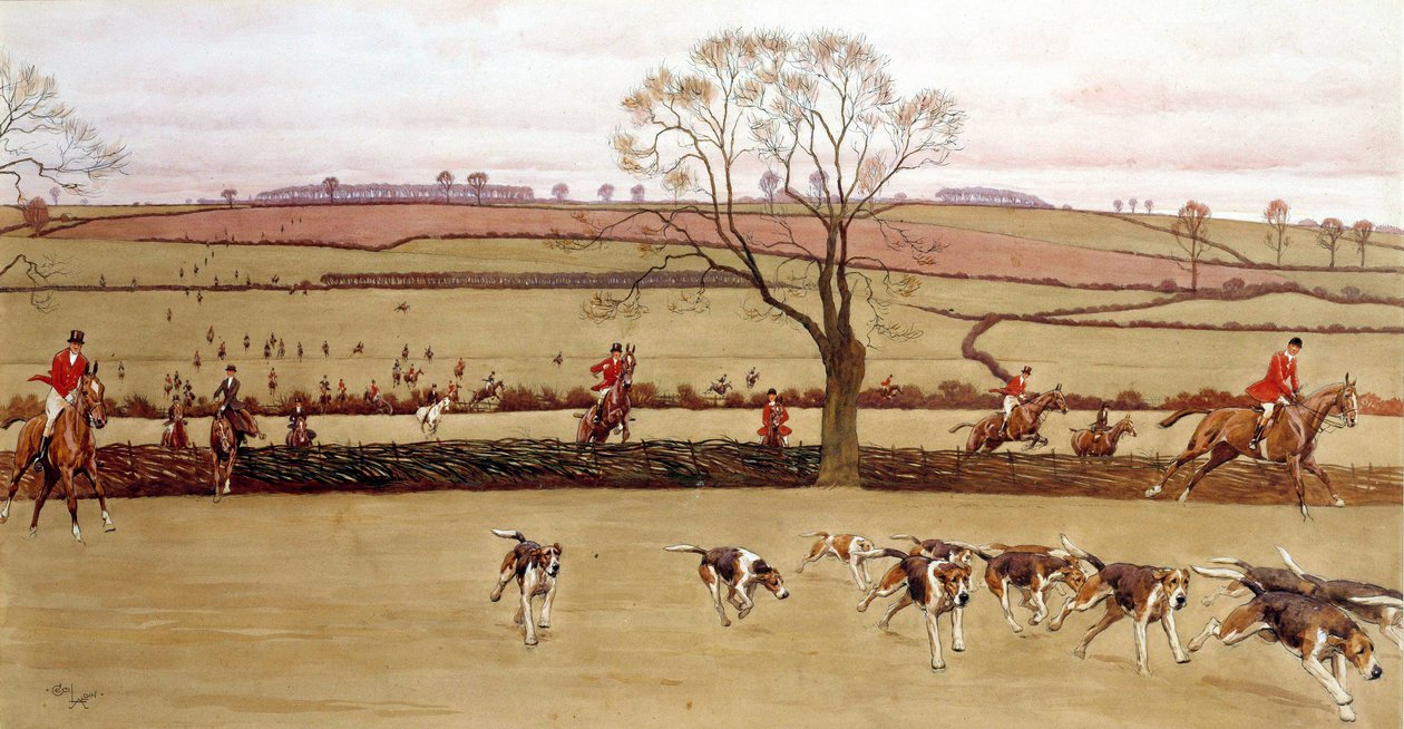 Cena de caça, a tripulação Alicestone Watercolour de Cecil Aldin (1870-1935) Colecção Privada do século XIX de Cecil Charles Windsor Aldin