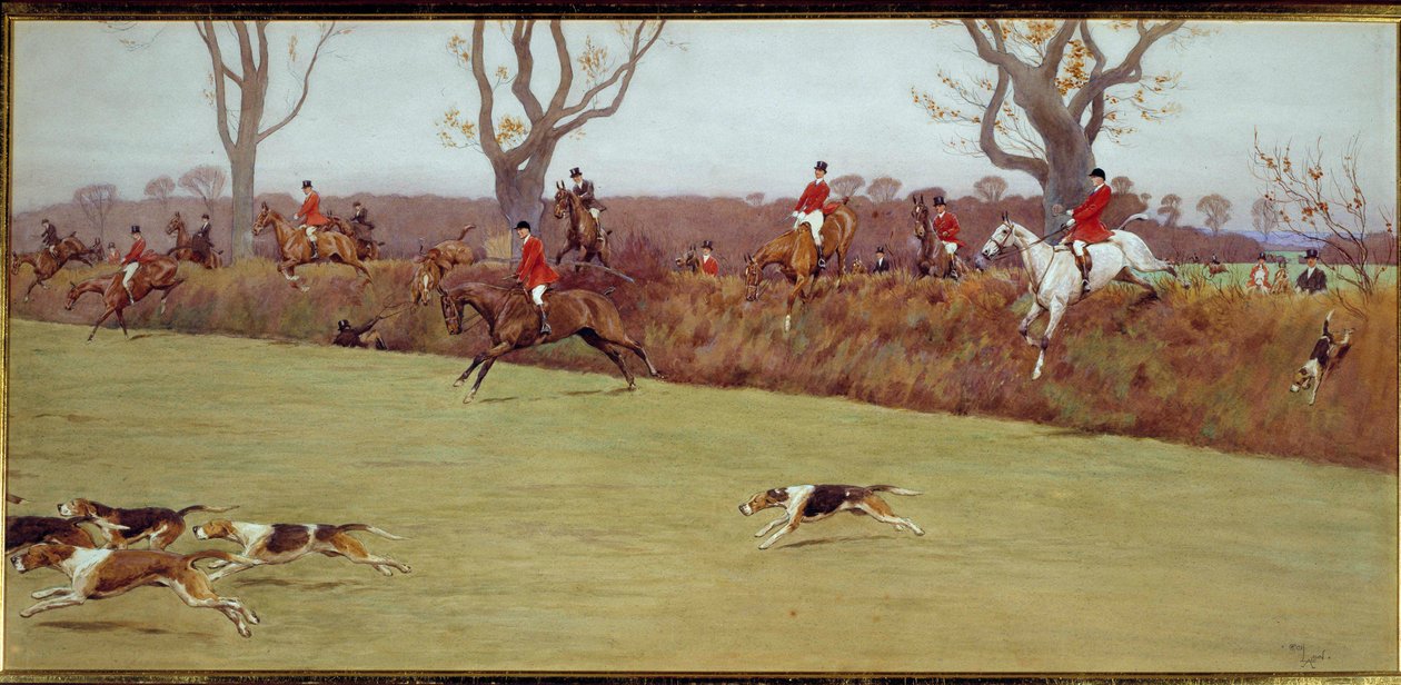 Cena de caça, a tripulação Blackmoor Watercolour de Cecil Aldin (1870-1935) Coleção Privada do século XIX de Cecil Charles Windsor Aldin