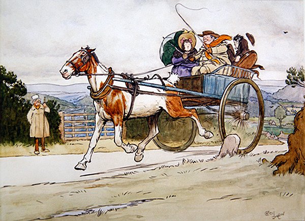 "Eu dirigi o velho Piebald", ilustração para The Pickwick Papers de Charles Dickens de Cecil Charles Windsor Aldin