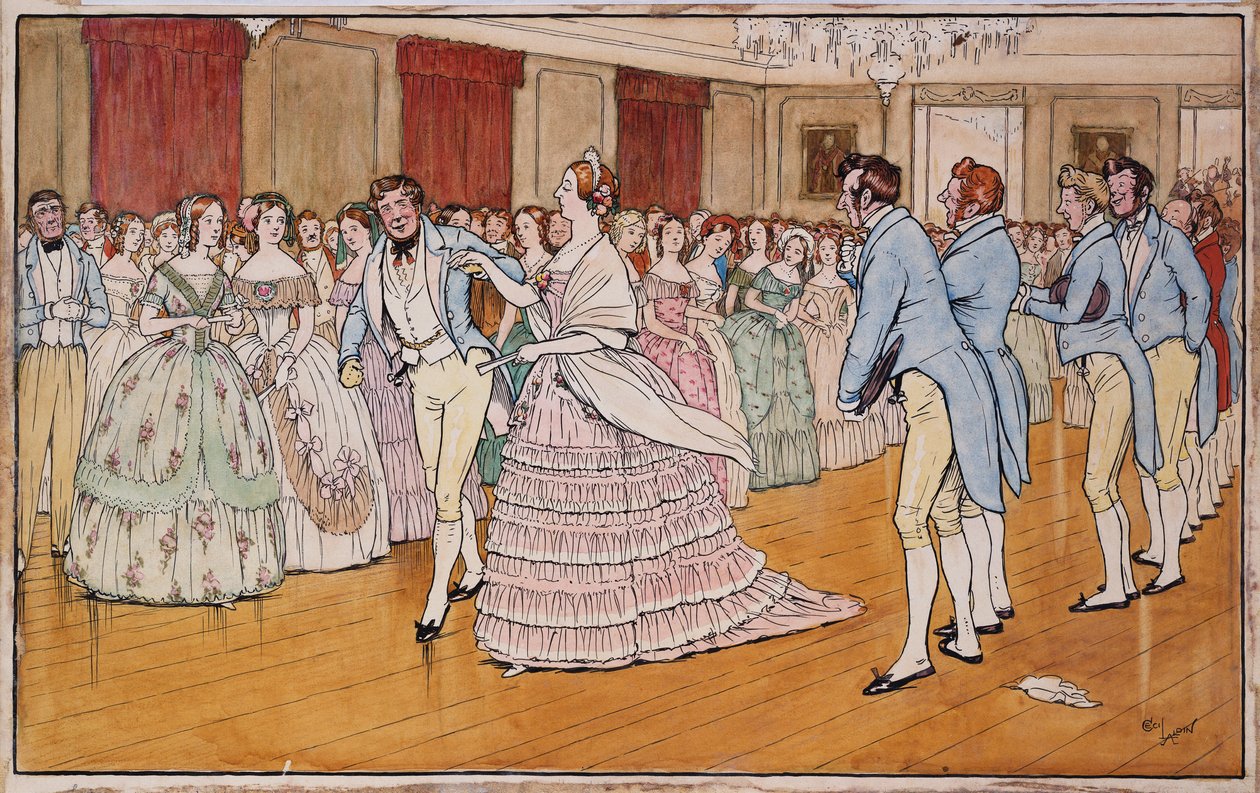 A senhora deputada Barrington é muito complacente com Stephen Dumpling ", ilustração de" Handley Cross "de Robert Smith Surtees de Cecil Charles Windsor Aldin
