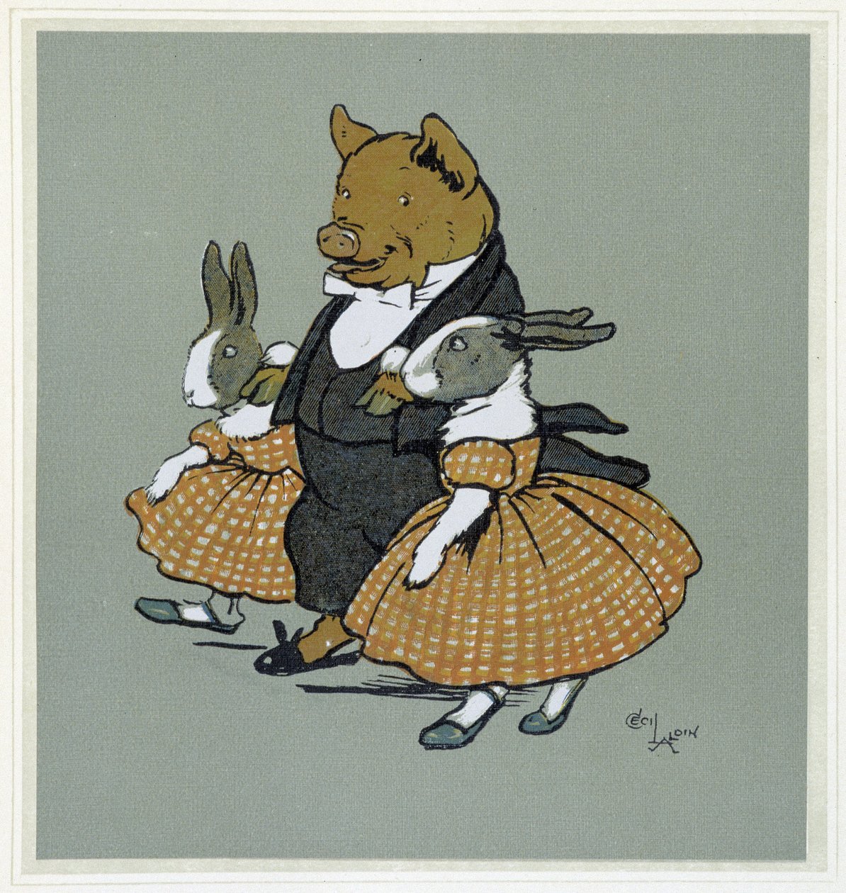Un pichon avec deux rabins - in "Merry Party", ill. by Cécil Aldin, ed. Hodder & Stoughton, London de Cecil Charles Windsor Aldin