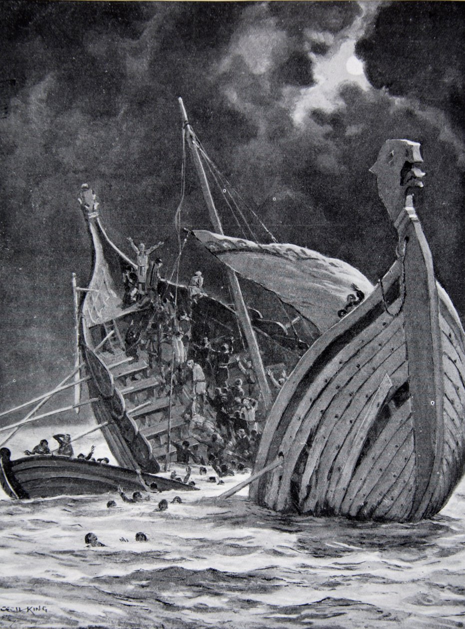 A perda do Navio Branco em 1120, ilustração da "Hutchinson&39;s Story of the British Nation", c.1923 de Cecil King