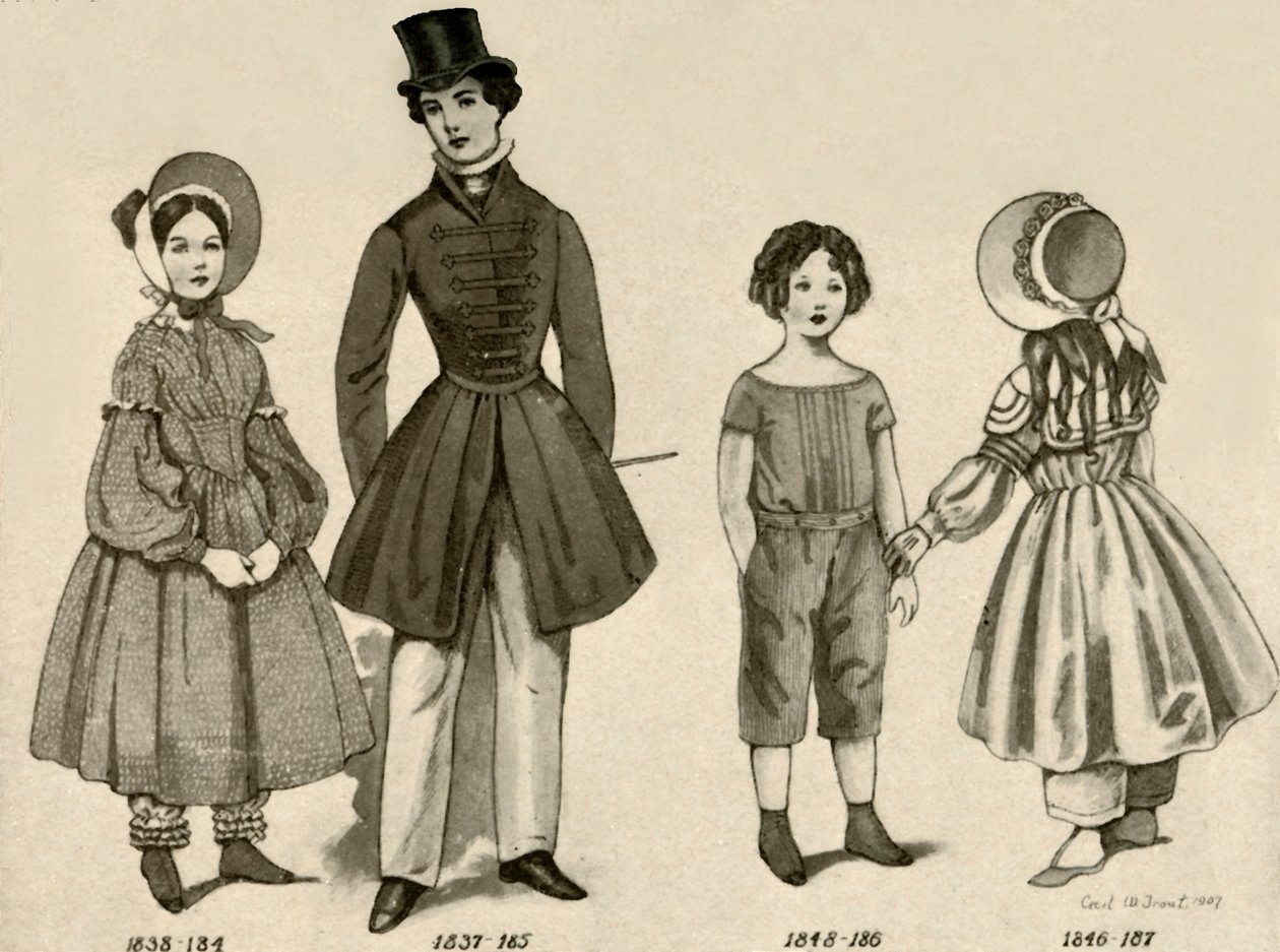 Roupas para crianças de 1830-1850, 1907, 1937. de Cecil W. Trout