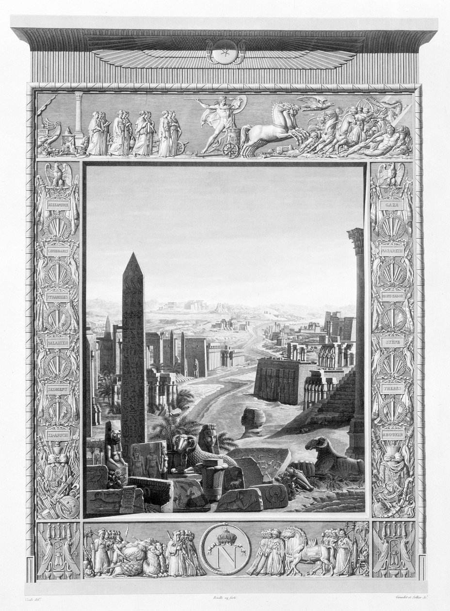 Frontispício para o Volume 1 da "Descrição do Egito", gravado por Girardet e Sellier, e publicado sob as ordens de Napoleão, 1822 (aquatint) de Cecile