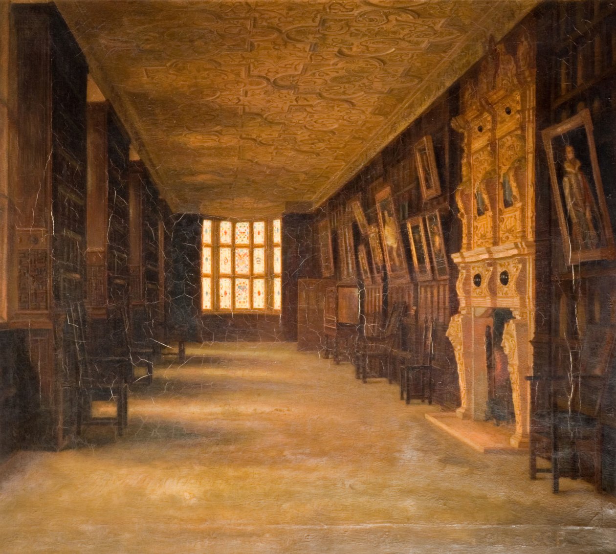 Vista da longa galeria em Aston Hall, 1870-1880. de Cecilia C Foster