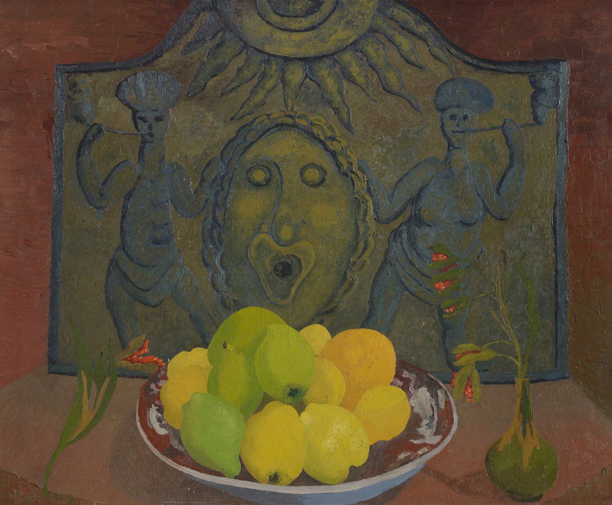Natureza morta antes de Sussex fireback (óleo sobre tela) de Cedric Morris