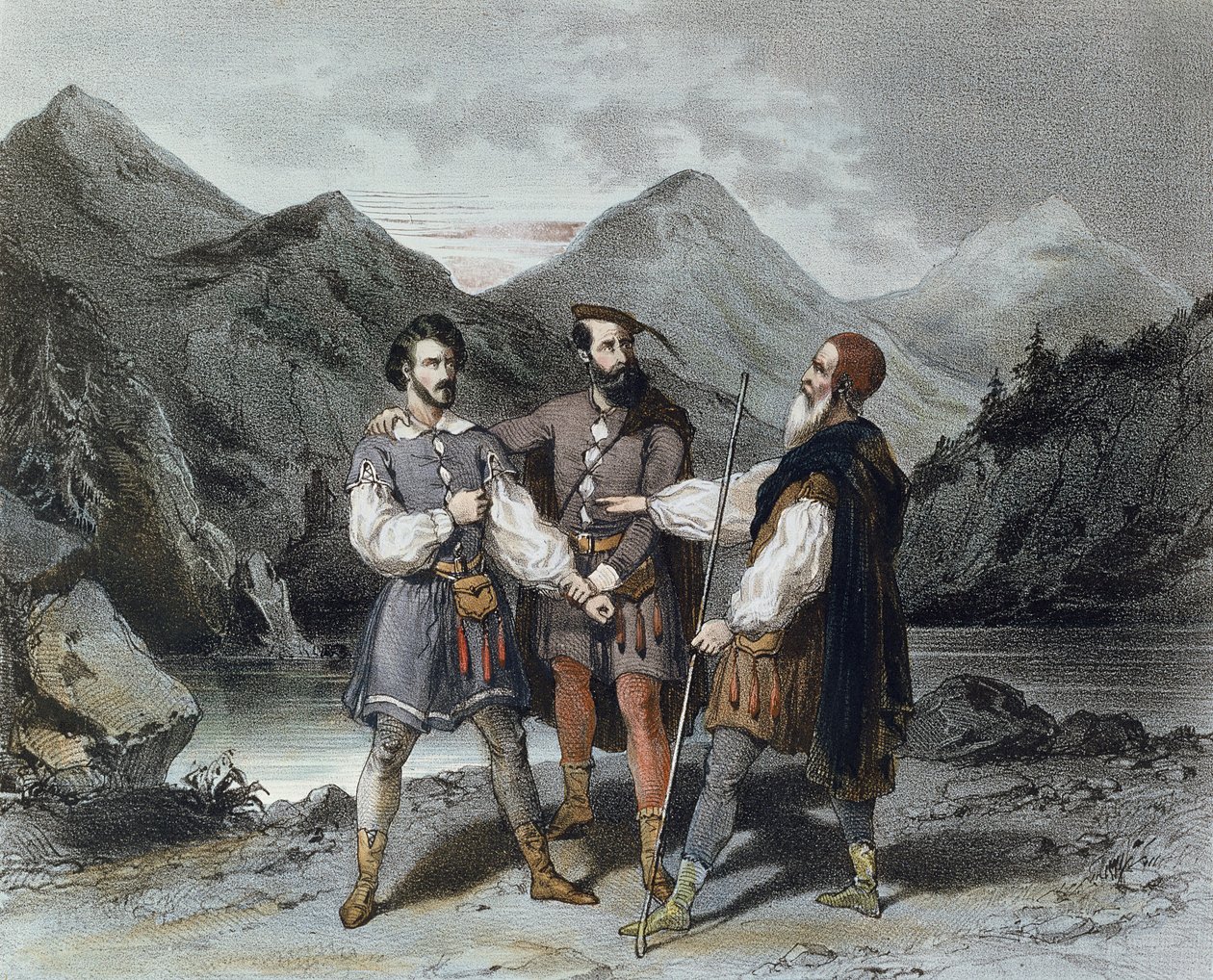 O Juramento dos Três Cantões, ilustração para a ópera Guilherme Tell de Gioacchino Rossini (1792-1868), século XIX de Celestin Deshayes