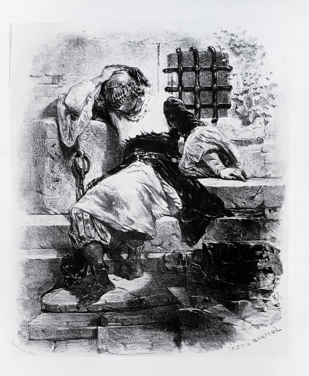 O homem na máscara de ferro em sua prisão, ilustração para a ópera por Adrien Boieldieu e E. Barateau de Celestin Francois Nanteuil
