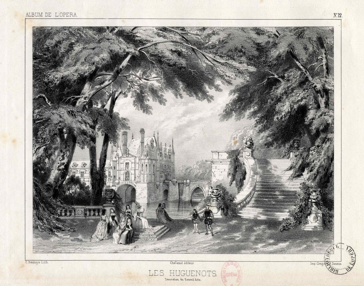 O castelo e os jardins do Château de Chenonceaux, 1836. de Celestin Deshayes